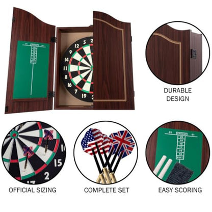 Dart Board Cabinet Set with 18-inch Dartboard, 6 Steel-Tip Darts, and Chalkboard Scoring for Game Rooms, Man Caves, and Home Bars by Trademark Poker