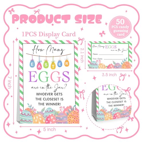 Eggs Easter Party Games for Adults Family Large Groups,Easter Games for Kids, How Many Eggs Are In The Jar,Birthday Party Game & Activities 50 Cards And Sign - size: easter