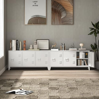MIOCASA TV Stand 3 Door Metal Storage Locker Cabinet with Shelves for Living Room, Bedroom，Office(White) - color: White-1