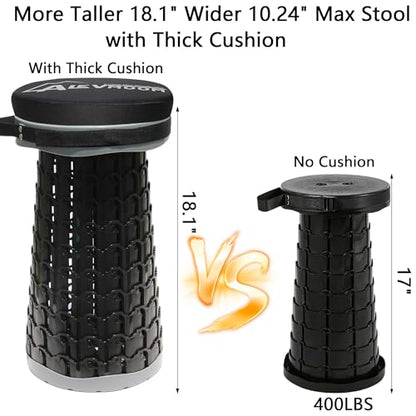 ALEVMOOM XXL 18.1" Telescoping Stool with Thick Cushion, Portable Telescoping More Sturdy Capacity 800Ib,Collapsible Retractable Adjustable Folding Stool for Garden Hiking Fishing BBQ - color: Grey