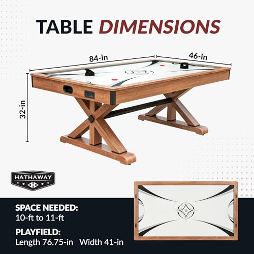 Hathaway Daulton 84-in Air Hockey Table for Game Room – With LED Scoring, Commercial-Grade Blower & Ergonomic Strikers – Includes Pucks & Strikers – Oak Melamine Finish with Black Trim