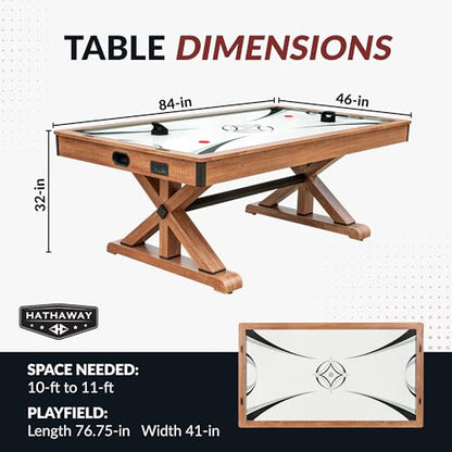 Hathaway Daulton 84-in Air Hockey Table for Game Room – With LED Scoring, Commercial-Grade Blower & Ergonomic Strikers – Includes Pucks & Strikers – Oak Melamine Finish with Black Trim
