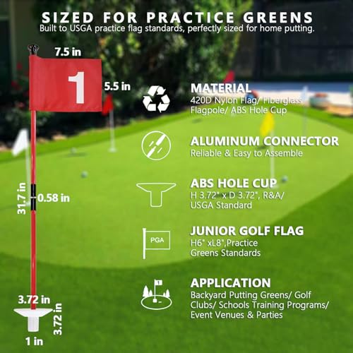 Golf Flagstick with Flag Surface - Portable Design, Ideal for Yard Practice Putting Green - color: yellow