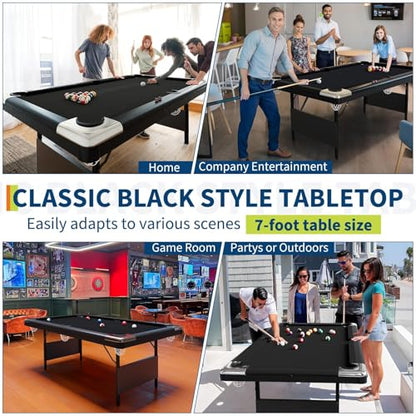 GarveeLife 6 Foot Pool Table, Folding Pool Table, Portable Billiards Tables Includes Full Set of Billiard Balls, 2 Cue Sticks, Chalk & Felt Brush for Family Game Room - color: Black