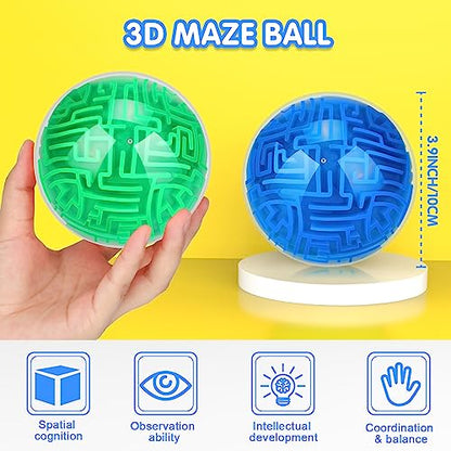 Sumind 4 Pcs 3D Puzzle Maze Ball Magic Brain Teasers Games Memory Sequential Maze Cube Ball Sphere Educational Puzzle for Adult Hard Challenges(Blue, Green) - color: Blue, Green