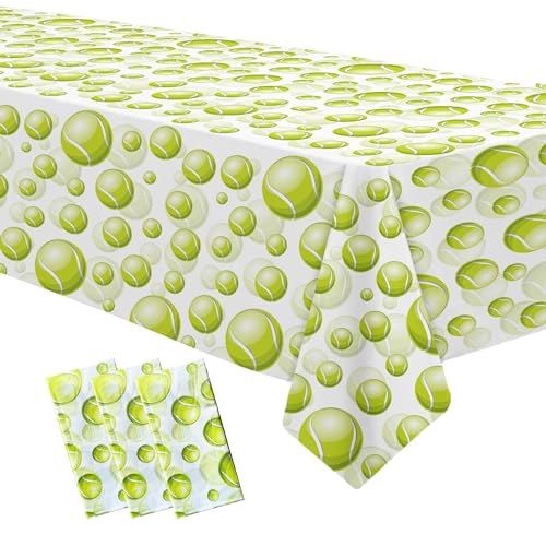 Tennis Party Tablecloth Decorations for Birthday Baby Shower - Disposable Sports Ball Tennis Birthday Party Supplies Table Cover - 3 Pack (54in x 108in)