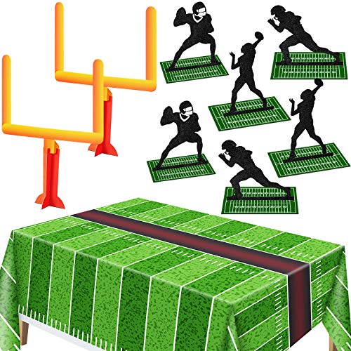 Sumind 9 Pcs Football Party Decorations Football Table Honeycomb Centerpieces Goal Post Centerpieces Player Silhouette 3D with Tablecloth Table Cover for Sports Birthday Party Tailgate Game Supplies