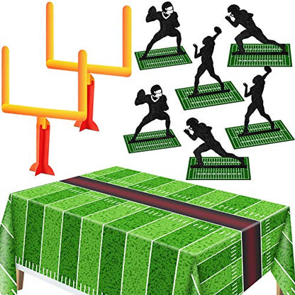 Sumind 9 Pcs Football Party Decorations Football Table Honeycomb Centerpieces Goal Post Centerpieces Player Silhouette 3D with Tablecloth Table Cover for Sports Birthday Party Tailgate Game Supplies
