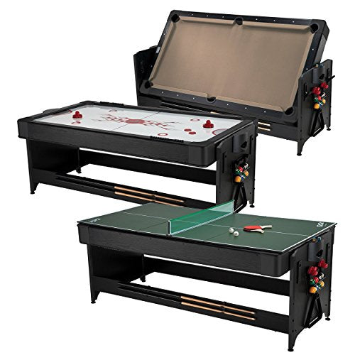 Fat Cat Original 3-in-1 7 Foot Pockey Multi Game Table, Air Hockey Table, Pool Table, and Table Tennis Combo with Accessories - color: Tan