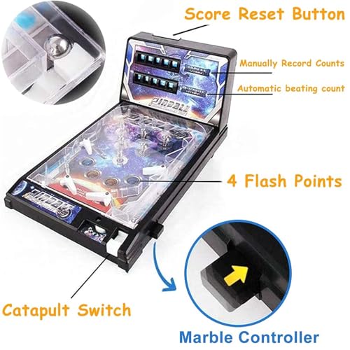 PHATM Desktop Marble Arcade Electronic Pinball Game Machine with Lights Sounds Retro Mini Tabletop Game Arcade Machine for Small Rooms or Apartments