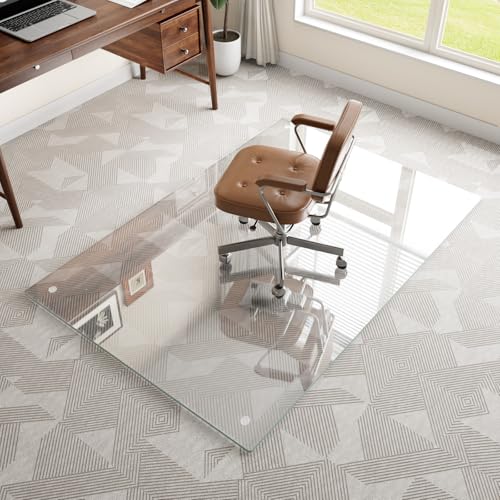 36"x55" Chair Mat for Carpet, Tempered Glass Office Chair Mat with Round Corner, Desk Floor Mat for Office Chair/Rolling Chair/Hardwood Floor with 6 Anti-Slip Pads - size: 36x55