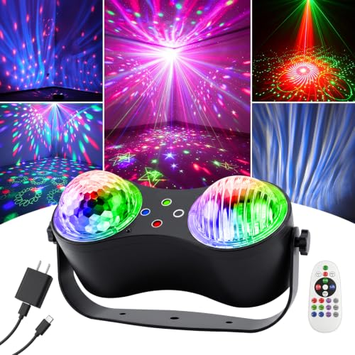 3-in-1 Disco Two Ball Lights with Magic Lamp Aurora Effect Sound Activation | Remote Control RGB Red & Green Beams, Karaoke Dance Party Ambient Lighting, Xmas and Halloween, Holiday Decor for Room, home