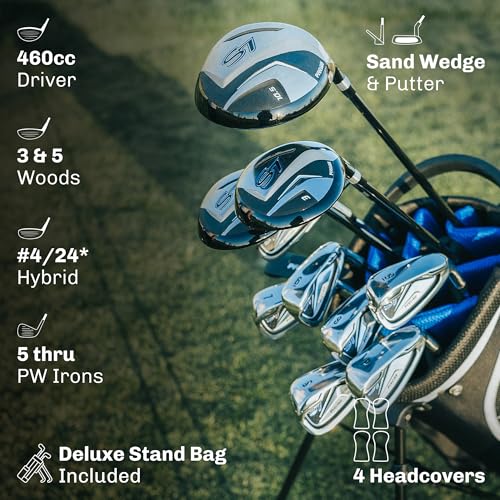 Precise S7 Men's Complete Right Handed Golf Club Set | Complete Regular & Tall Mens Golf Clubs Set | with 4 HC's, Lightweight Shafts & Spacious Stand Bag w/Storage Pockets & Dual Straps for Carrying - size: Regular Size, style: Red