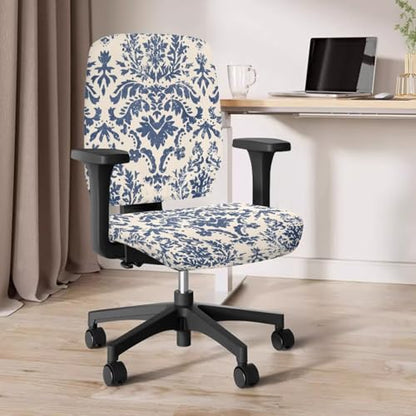 Blue Floral Desk Chair Cover Stretchable 4-Piece Set Washable Breathable Office Chair Seat Covers and Chairs Arm Rest Pads for Home and PC Gaming Chairs - color: Blue Floral