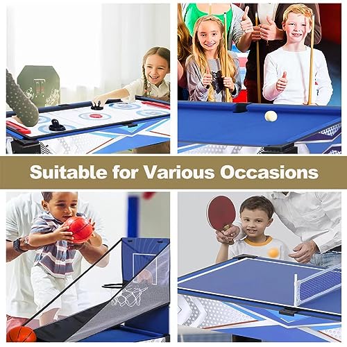 5-in-1 Multi Game Combination Table Set Table Tennis Table, Pool Table, Archery, Slide Hockey, Basketball Shooting for Family Parent-Child Interactive Game Table for Kids