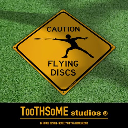 Caution Flying Discs 12" x 12" Tin Road Sign Disc Golf - size: 12x12 inches