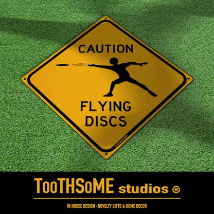 Caution Flying Discs 12" x 12" Tin Road Sign Disc Golf - size: 12x12 inches