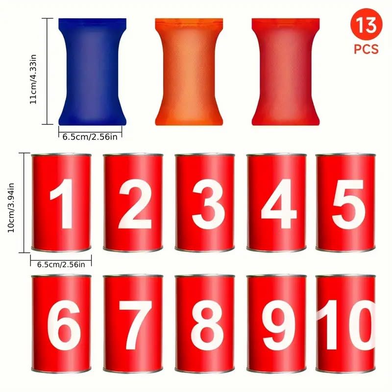 13 Carnival Can Games Bean Bag Toss Carnival Games, Including 10 Tin Cans and 3 Bean Bag Easter Outdoor, Suitable for Family Gatherings, Birthdays, Indoor and Outdoor Activities