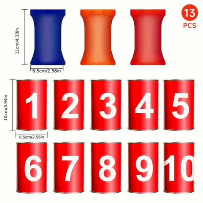 13 Carnival Can Games Bean Bag Toss Carnival Games, Including 10 Tin Cans and 3 Bean Bag Easter Outdoor, Suitable for Family Gatherings, Birthdays, Indoor and Outdoor Activities
