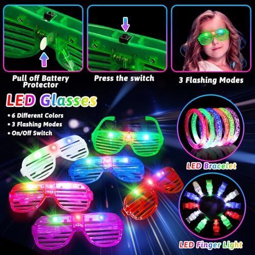 156Pcs Glow In The Dark Party Supplies for Kids/Adults, Light Up Accessories with Glasses, Headband, Bracelets, Necklaces, Wand, 100 Glow Sticks Bulk Party Pack, Neon Disco Birthday Party Decorations