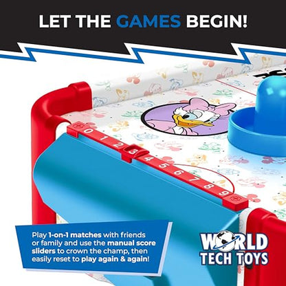 Disney Mickey Mouse, Minnie, Donald, Daisy & Goofy Air Hockey Table for Kids - Wooden Tabletop Game with Puck, Pushers & Air Flow System - Disney Licensed - 4+