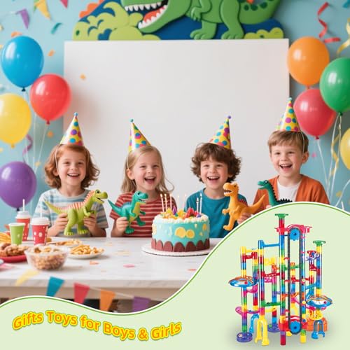 Tucrae 224 PCS Marble Runs Toys with Automatic Elevator Glowing Marble Maze Building Set STEM Puzzle Toys for 3 4 5+ Boys & Girls Children's Day, Christmas Easter Gifts(Containing 60 Marbles)