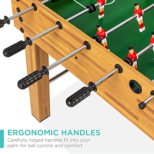 Best Choice Products Foosball Table for Kids and Adults, Game Room Soccer Game Table w/ 2 Balls, 2 Cup Holders, Ergonomic Handles, Chrome Finished Metal Bars - color: Light Brown