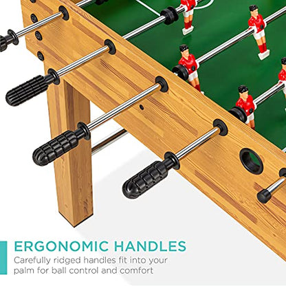 Best Choice Products Foosball Table for Kids and Adults, Game Room Soccer Game Table w/ 2 Balls, 2 Cup Holders, Ergonomic Handles, Chrome Finished Metal Bars - color: Light Brown