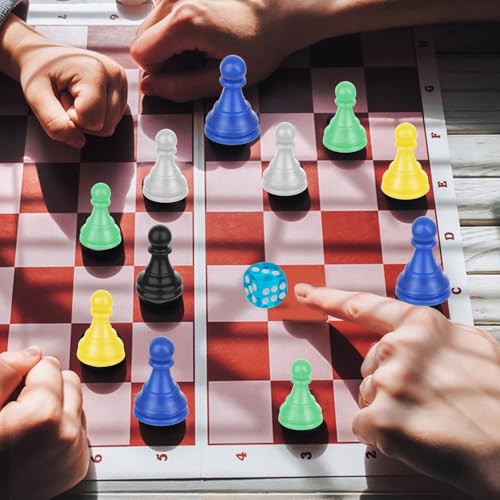 28pcs Multicolor Board Game Pieces, Game Pawns Include 24 Chess Pieces and 4 Dices Game Pieces for Board Games Plastic Chess Checkers Game Components Table Marking