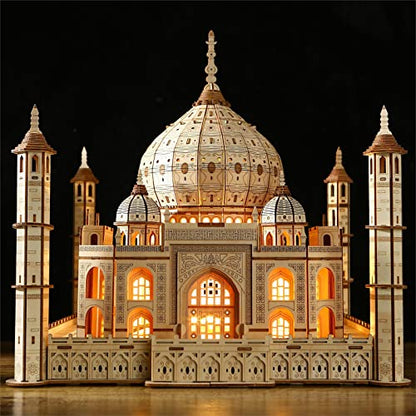 3D Wooden Puzzles Persian Love Palace Kits Includes Light Strip, Brainteaser and Puzzle for Halloween/Birthday,Gifts for Adults and Teens to Build Combination - style: Taj Mahal