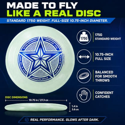 INGEAR Ultimate Frisbee Disc 175g Glowing Flying Disc: 175 gram Star Glow in The Dark Toy for Kids, Adults, Ultimate, Dogs - color: Green