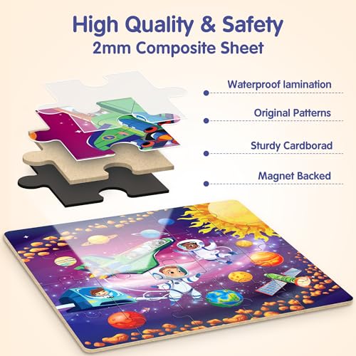 SYNARRY Magnetic Puzzles for Toddlers 3-5, Space Planets Solar System Travel Puzzles for Kids Ages 4-6, Easter Basket Stuffers Gifts for Kids, Car Airplane Road Trip Activities Magnet Games Toy - style: Space
