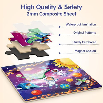 SYNARRY Magnetic Puzzles for Toddlers 3-5, Space Planets Solar System Travel Puzzles for Kids Ages 4-6, Easter Basket Stuffers Gifts for Kids, Car Airplane Road Trip Activities Magnet Games Toy - style: Space