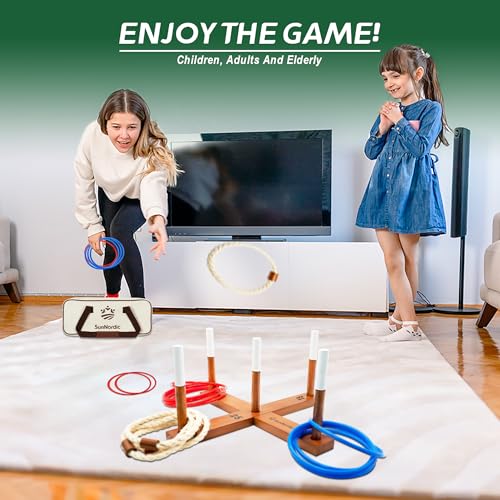 SunNordic Outdoor Ring Toss Game Set, Wooden Lawn Games with Carry Bag | Fun Beach Game for Kids, Adults ＆ Family, Backyard Party Activities, Yard Games - color: Yellow Brown