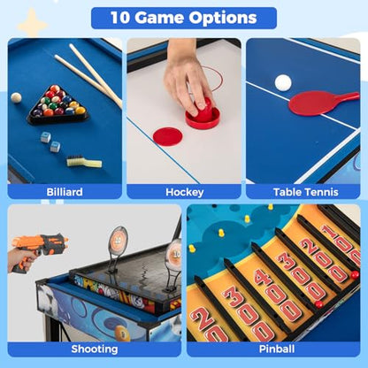GYMAX Multi Game Table, 10 in 1 Combo Game Table Includes Table Tennis, Basketball, Soccer, Hockey, Archery, Shooting, Darts & Pinball for Home, Game Room, Friends & Family with Complete Accessories
