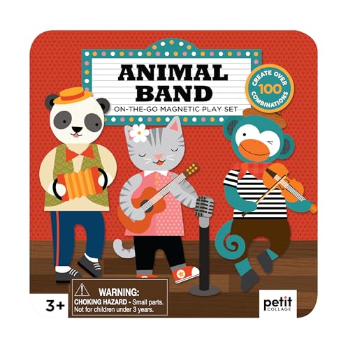 Petit Collage Magnetic Play Set, Animal Band – Mix & Match Magnetic Game Board, Ideal for Ages 3+ – Includes 2 Magnetic Scenes and over 25 Magnet Pieces, Ideal Travel Activity for Kids - color: Mag Play Set Animal Band