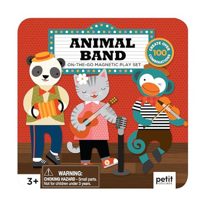 Petit Collage Magnetic Play Set, Animal Band – Mix & Match Magnetic Game Board, Ideal for Ages 3+ – Includes 2 Magnetic Scenes and over 25 Magnet Pieces, Ideal Travel Activity for Kids - color: Mag Play Set Animal Band