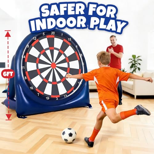 6FT Giant Football Toss & Soccer Dart Board Game, Inflatable 2-Sided Outdoor Yard Game with Pump, Backyard Carnival Party Game for Family