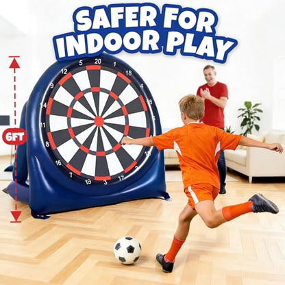 6FT Giant Football Toss & Soccer Dart Board Game, Inflatable 2-Sided Outdoor Yard Game with Pump, Backyard Carnival Party Game for Family