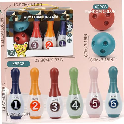 Bowling Pins 6pcs Plastic Bowling Pins 2 Balls Kids Set Indoor Interactive Toddler Game Medium Size - color: Medium