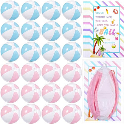 MiniInflat 24 Set End of Year Classroom Students Gifts from Teacher 10 Inch Inflatable Beach Balls Bulk Jumbo Big Beach Balls for Kids Summer Swimming Party Favor Water Games Supplies - color: Pink,White,Blue