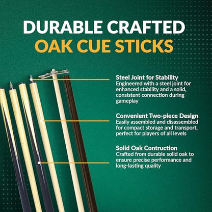 Hathaway Pool Table Accessories Kit - Pool Sticks Set of 2, 16 Billiard Balls, Pool Rack Triangle, Brush, Chalk, & Bridge Stick with Aluminum Head - Billiards Accessories for Gameplay