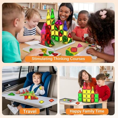 46PCS Mini Magnetic Tiles, Magnetic Tiles Travel Set with Case, STEM Educational Building Set Construction Toys for Kids Ages 3+, Portable Building Toys for Toddlers, Boys & Girls Birthday Gift - style: 46 PCS