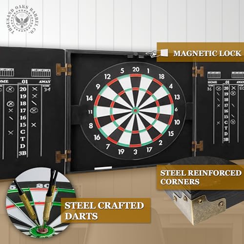 Personalized Dart Board Cabinet Set with 6 Steel Tip Darts, Paper Dartboard, Chalk & Eraser (21.5 x 21.5 x 2.75) - Man Cave Dart Boards for Adults - style: Beach House