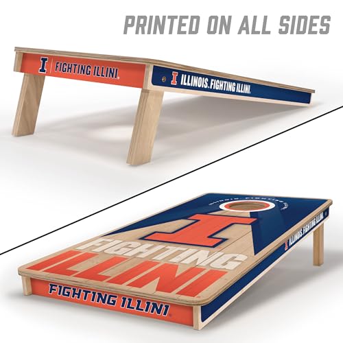 YouTheFan NCAA 2' x 4' Slogan Series Professional Wood Cornhole Game with Logo Bags - color: Illinois Fighting Illini