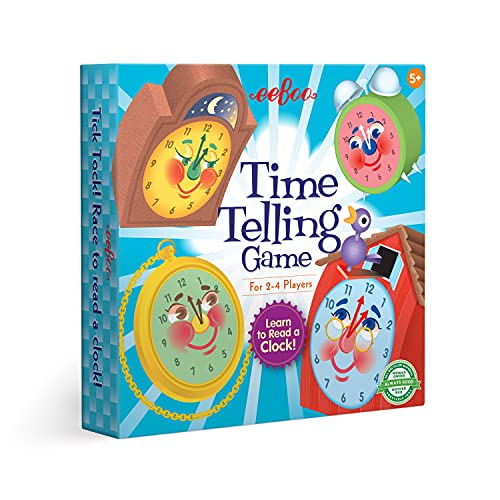 eeBoo: Time Telling Game, Learn to Read a Clock, 50 Game Cards with 4 Clocks and Score Pad, for 2-4 Players, Ages 5 and up - style: Telling Time