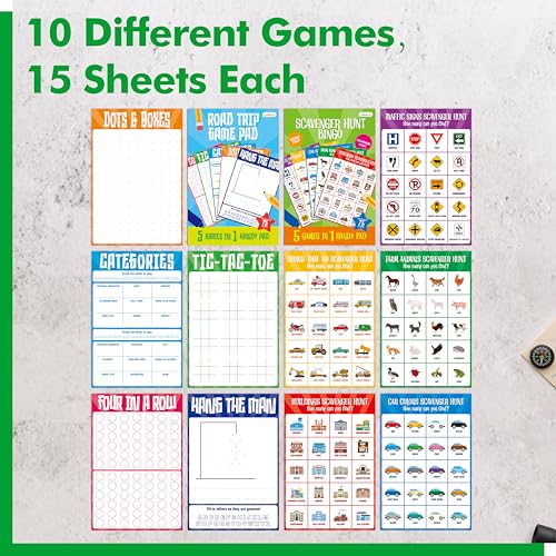 Gethelud 2 Pack Road Trip Game Pads, 10 Games (Categories, Dot & Boxes, Tic-tac-Toe, Scavenger Hunt Bingo), Pen Pencil Paper Game, Plane Trip/Car Travel/Getaway Activity Pad for Kid, Adult - style: Classic+Scavenger hunt bingo