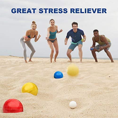 Bocce Ball Set Regulation Size and Weight for Professional Tournament, Backyard, Beach, Lawn Game with 8 Resin Bocci Balls, Pallino, Measuring Rope, Carrying Bag - style: 90mm Classic Multi-Color