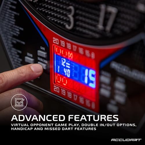 Accudart Rogue Electronic Dartboard – 15.5” Tournament Soft Tip Board, 29 Games/90 Variations, Virtual Opponent, Heckler Mode, Multi‑Color Backlit Display – Includes Built‑in Dart Holders & Darts