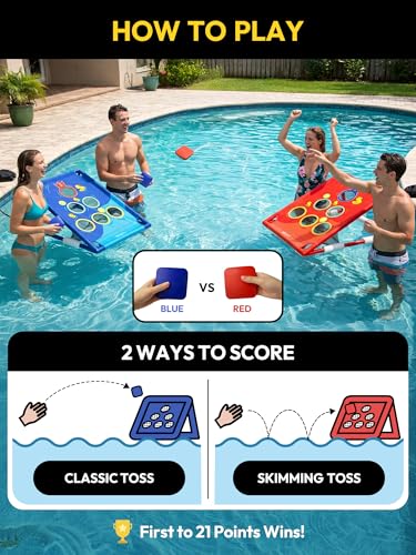 A11N SPORTS Floating Pool Cornhole Set, Heavy-Duty PVC Water Cornhole Game for Adults & Kids, Includes Unsinkable Bean Bags & Target, Summer Swimming Pool Toys & Backyard Lawn Games for Parties